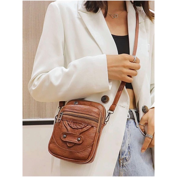 Boho Vegan Leather Braided Zipper Crossbody Bag - Picture 2 of 9